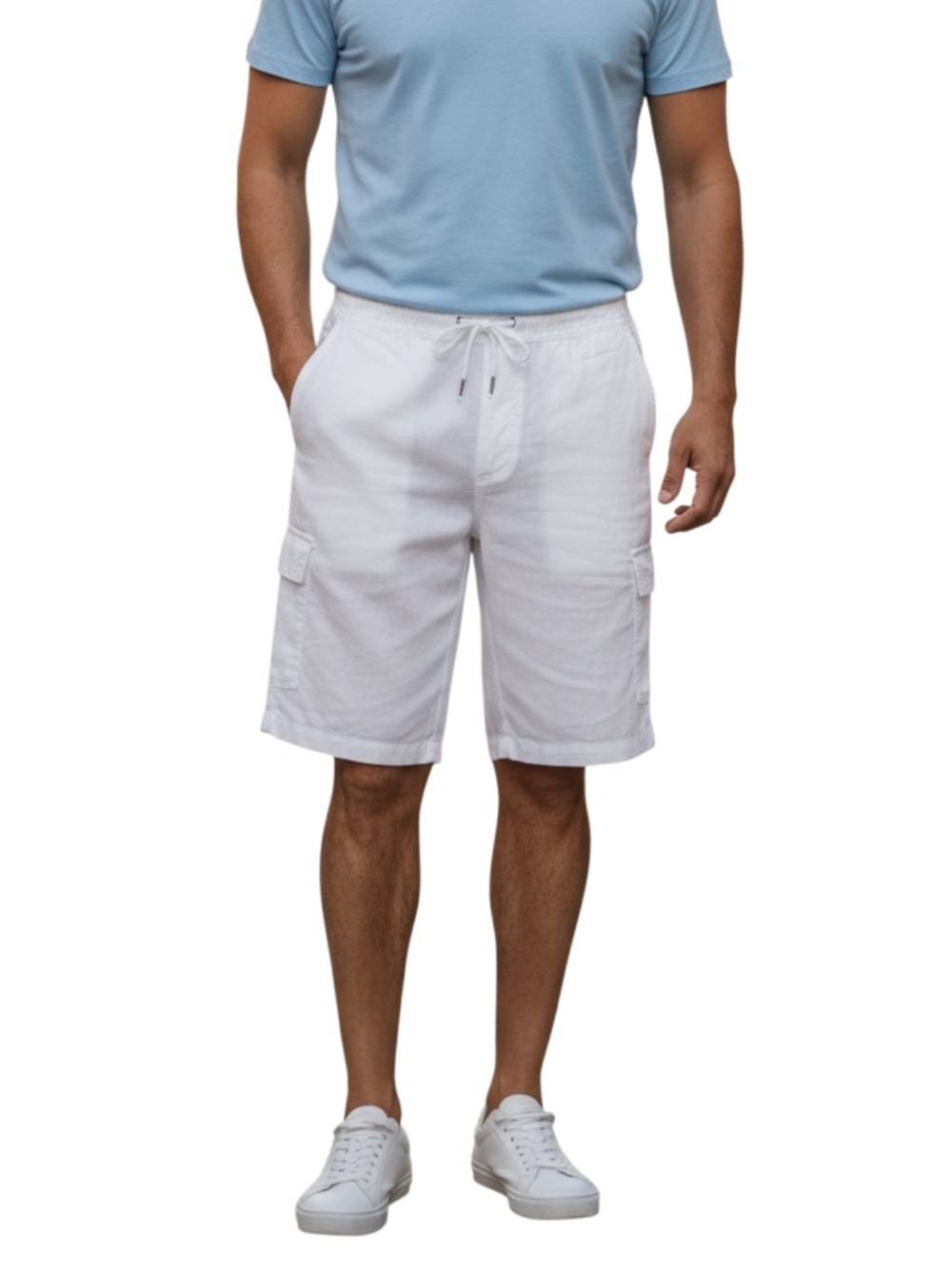 Cubavera Men's Linen Blend Pull-On Cargo Shorts, 10”‎ Inseam, White, Sz Medium